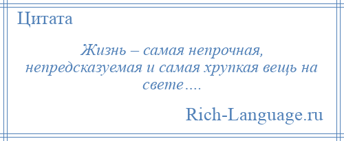 
    Жизнь – самая непрочная, непредсказуемая и самая хрупкая вещь на свете….