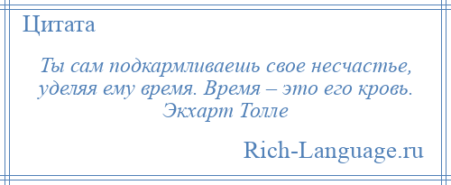 
    Ты сам подкармливаешь свое несчастье, уделяя ему время. Время – это его кровь. Экхарт Толле