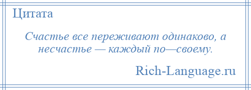 
    Счастье все переживают одинаково, а несчастье — каждый по—своему.