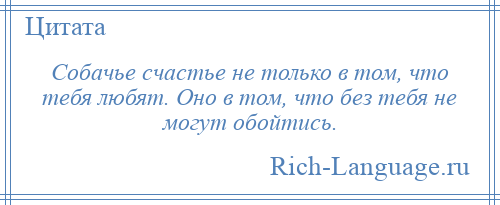 
    Собачье счастье не только в том, что тебя любят. Оно в том, что без тебя не могут обойтись.