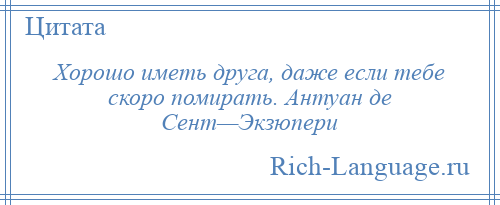 
    Хорошо иметь друга, даже если тебе скоро помирать. Антуан де Сент—Экзюпери