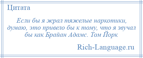 
    Если бы я жрал тяжелые наркотики, думаю, это привело бы к тому, что я звучал бы как Брайан Адамс. Том Йорк