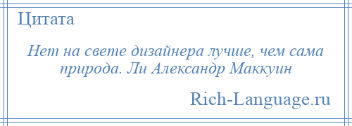 
    Нет на свете дизайнера лучше, чем сама природа. Ли Александр Маккуин