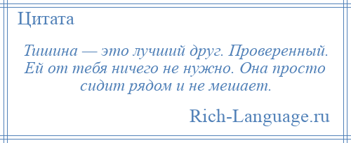 
    Тишина — это лучший друг. Проверенный. Ей от тебя ничего не нужно. Она просто сидит рядом и не мешает.