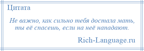 
    Не важно, как сильно тебя достала мать, ты её спасешь, если на неё нападают.