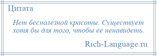 
    Нет бесполезной красоты. Существует хотя бы для того, чтобы ее ненавидеть.