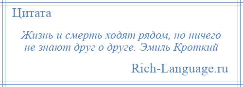 
    Жизнь и смерть ходят рядом, но ничего не знают друг о друге. Эмиль Кроткий