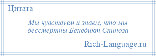 
    Мы чувствуем и знаем, что мы бессмертны.Бенедикт Спиноза