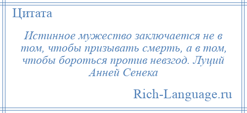 
    Истинное мужество заключается не в том, чтобы призывать смерть, а в том, чтобы бороться против невзгод. Луций Анней Сенека