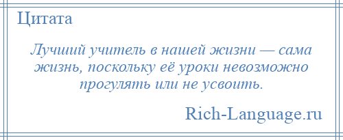 
    Лучший учитель в нашей жизни — сама жизнь, поскольку её уроки невозможно прогулять или не усвоить.