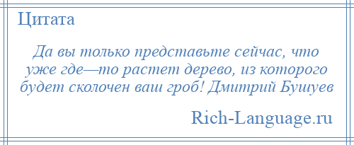 
    Да вы только представьте сейчас, что уже где—то растет дерево, из которого будет сколочен ваш гроб! Дмитрий Бушуев