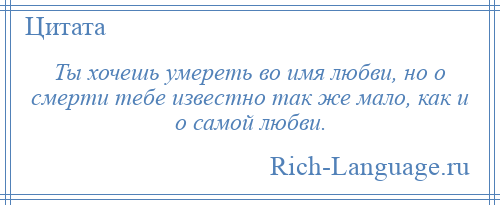 
    Ты хочешь умереть во имя любви, но о смерти тебе известно так же мало, как и о самой любви.