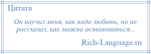 
    Он научил меня, как надо любить, но не рассказал, как можно остановиться...