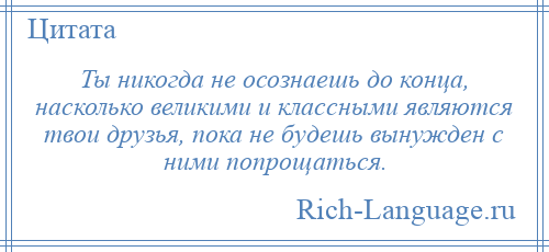 
    Ты никогда не осознаешь до конца, насколько великими и классными являются твои друзья, пока не будешь вынужден с ними попрощаться.