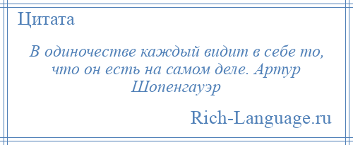 
    В одиночестве каждый видит в себе то, что он есть на самом деле. Артур Шопенгауэр