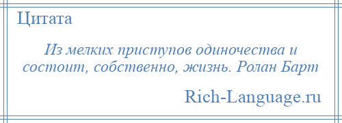 
    Из мелких приступов одиночества и состоит, собственно, жизнь. Ролан Барт