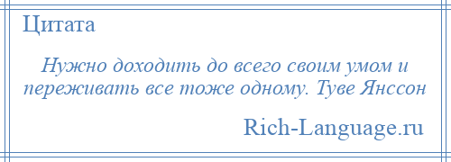 
    Нужно доходить до всего своим умом и переживать все тоже одному. Туве Янссон