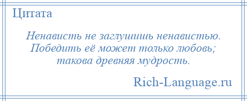 
    Ненависть не заглушишь ненавистью. Победить её может только любовь; такова древняя мудрость.