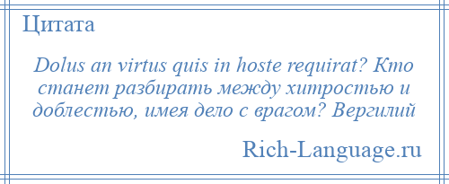 
    Dolus an virtus quis in hoste requirat? Кто станет разбирать между хитростью и доблестью, имея дело с врагом? Вергилий