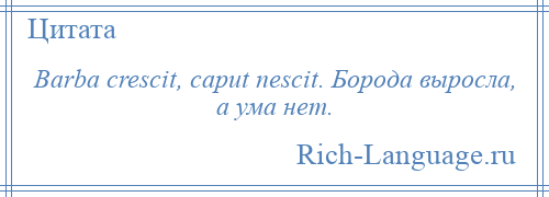 
    Barba crescit, caput nescit. Борода выросла, а ума нет.