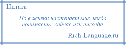 
    Но в жизни наступает миг, когда понимаешь: сейчас или никогда.