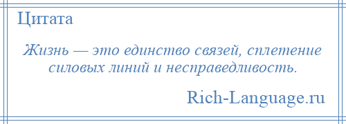 
    Жизнь — это единство связей, сплетение силовых линий и несправедливость.