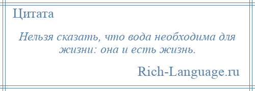 
    Нельзя сказать, что вода необходима для жизни: она и есть жизнь.