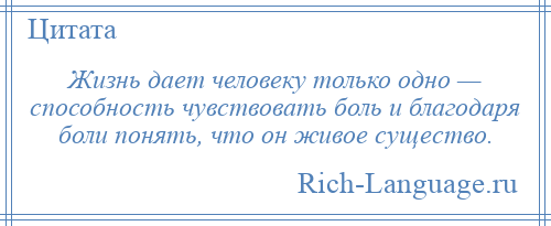 
    Жизнь дает человеку только одно — способность чувствовать боль и благодаря боли понять, что он живое существо.