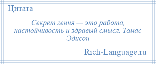 
    Секрет гения — это работа, настойчивость и здравый смысл. Томас Эдисон