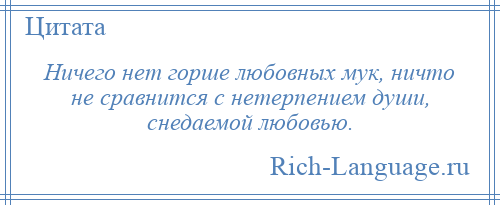 
    Ничего нет горше любовных мук, ничто не сравнится с нетерпением души, снедаемой любовью.