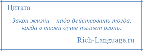 
    Закон жизни – надо действовать тогда, когда в твоей душе пылает огонь.