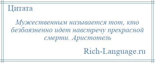 
    Мужественным называется тот, кто безбоязненно идет навстречу прекрасной смерти. Аристотель