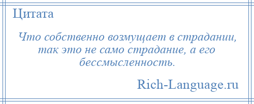 
    Что собственно возмущает в страдании, так это не само страдание, а его бессмысленность.