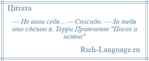 
    — Не вини себя... — Спасибо. — За тебя это сделаю я. Терри Пратчетт Посох и шляпа 