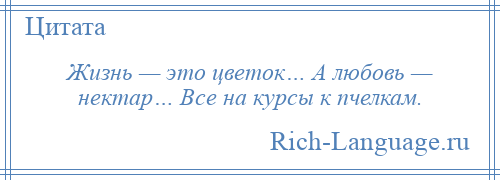 
    Жизнь — это цветок… А любовь — нектар… Все на курсы к пчелкам.