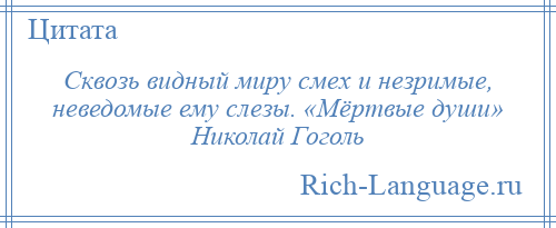 
    Сквозь видный миру смех и незримые, неведомые ему слезы. «Мёртвые души» Николай Гоголь