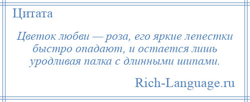 
    Цветок любви — роза, его яркие лепестки быстро опадают, и остается лишь уродливая палка с длинными шипами.