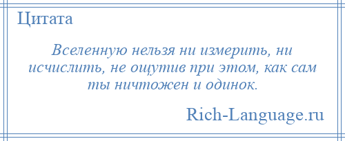 
    Вселенную нельзя ни измерить, ни исчислить, не ощутив при этом, как сам ты ничтожен и одинок.