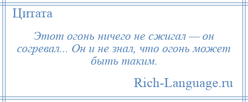 
    Этот огонь ничего не сжигал — он согревал... Он и не знал, что огонь может быть таким.