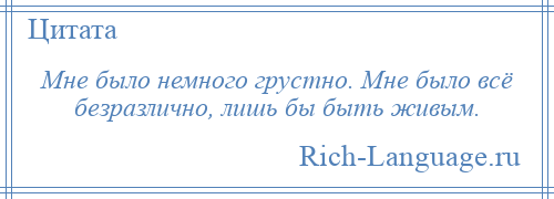 
    Мне было немного грустно. Мне было всё безразлично, лишь бы быть живым.