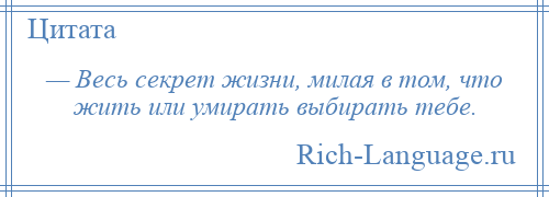 
    — Весь секрет жизни, милая в том, что жить или умирать выбирать тебе.