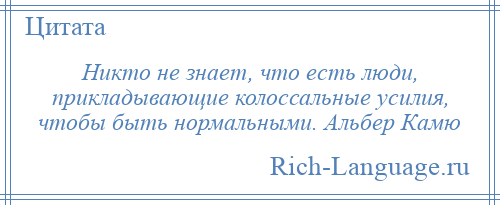 
    Никто не знает, что есть люди, прикладывающие колоссальные усилия, чтобы быть нормальными. Альбер Камю