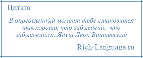 
    В определённый момент тебе становится так хорошо, что забываешь, что забываешься. Януш Леон Вишневский