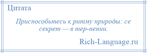 
    Приспособьтесь к ритму природы: се секрет — в тер­пении.