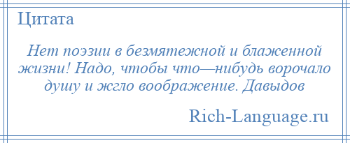 
    Нет поэзии в безмятежной и блаженной жизни! Надо, чтобы что—нибудь ворочало душу и жгло воображение. Давыдов