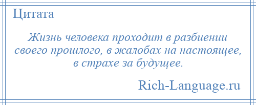 
    Жизнь человека проходит в разбиении своего прошлого, в жалобах на настоящее, в страхе за будущее.