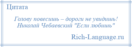 
    Голову повесишь – дороги не увидишь! Николай Чебаевский Если любишь 
