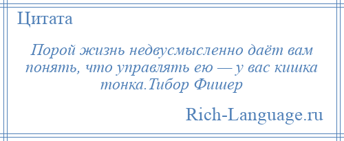 
    Порой жизнь недвусмысленно даёт вам понять, что управлять ею — у вас кишка тонка.Тибор Фишер