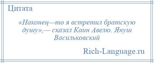 
    «Наконец—то я встретил братскую душу»,— сказал Каин Авелю. Януш Васильковский