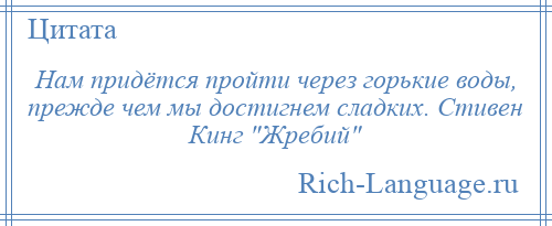 
    Нам придётся пройти через горькие воды, прежде чем мы достигнем сладких. Стивен Кинг Жребий 